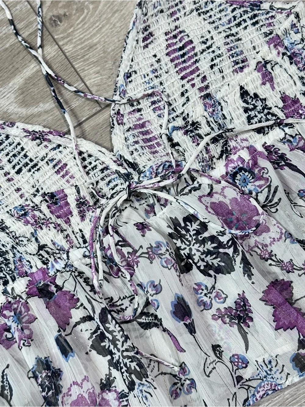 Zara Floral Metallic Smocked Peplum Crop Tank Top